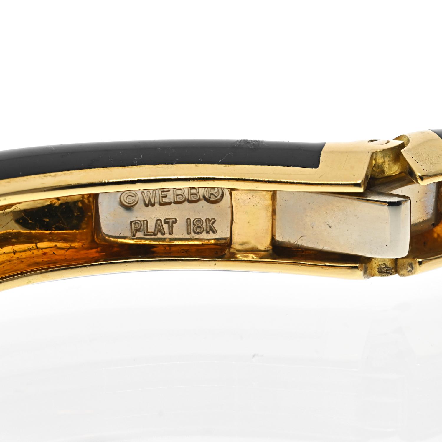 Bracelet manchette en platine et or jaune 18K, émail noir et diamants David Webb Pour femmes en vente