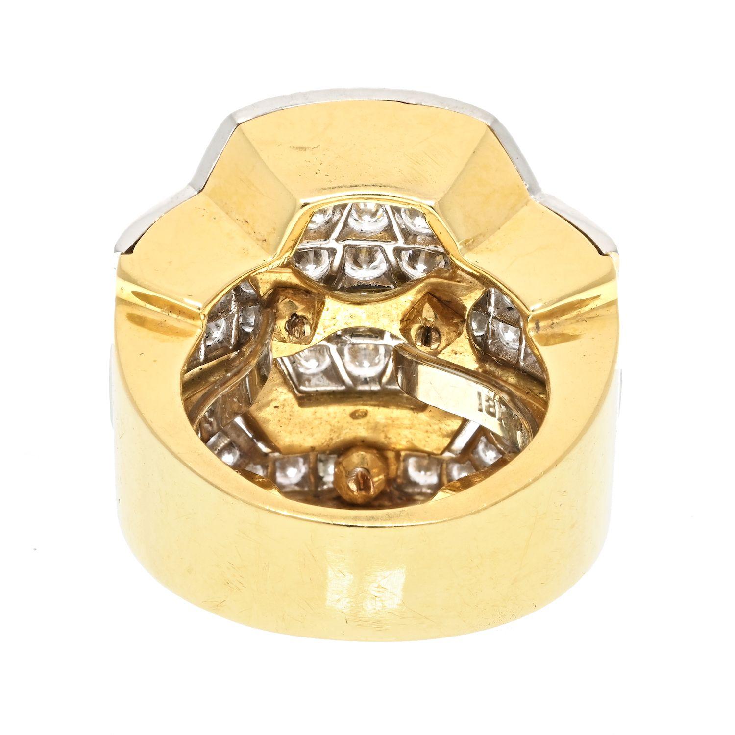 Taille ronde David Webb Bague en platine et or jaune 18 carats, émail noir et diamants