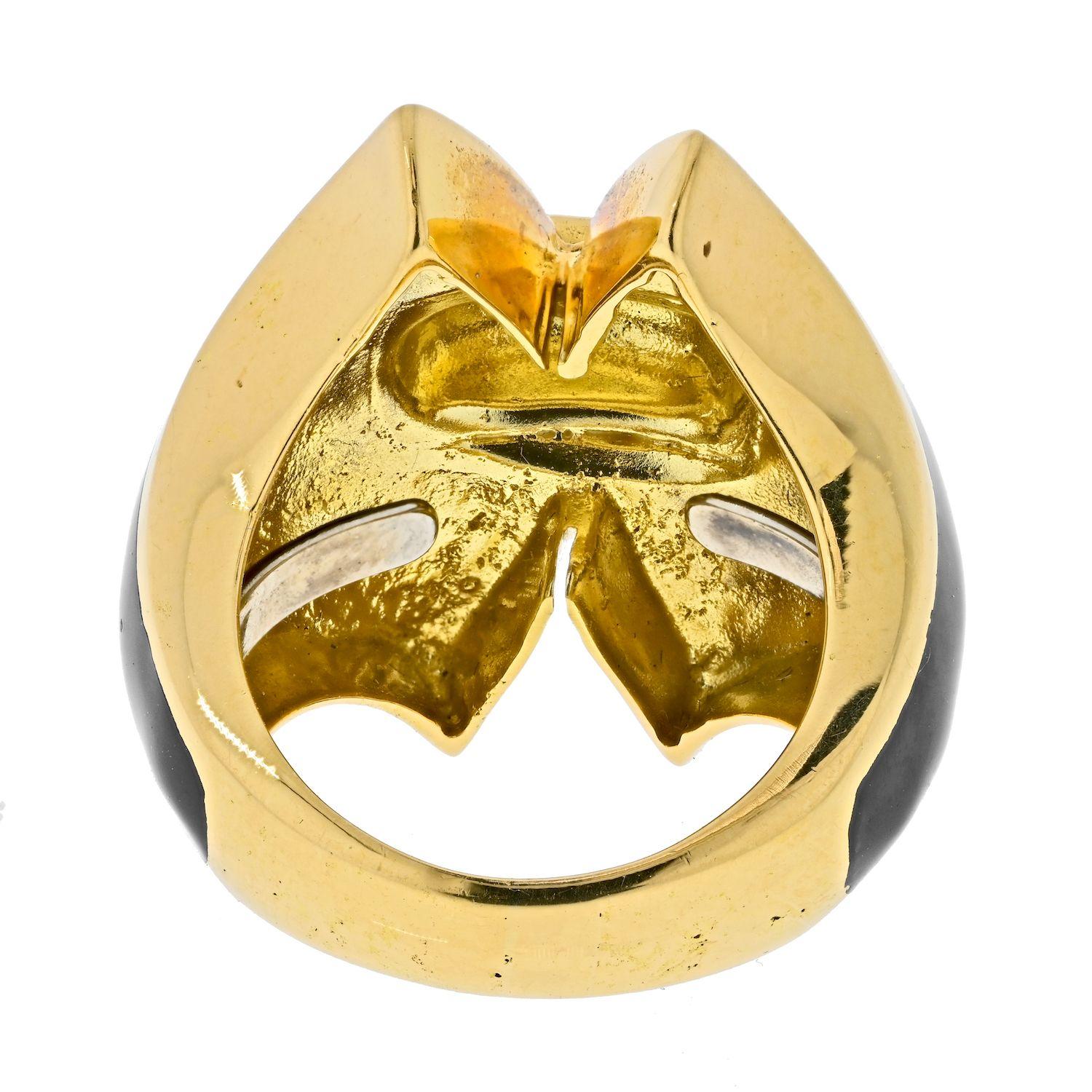 Women's David Webb Platinum & 18K Yellow Gold Black Enamel Vintage Ring For Sale