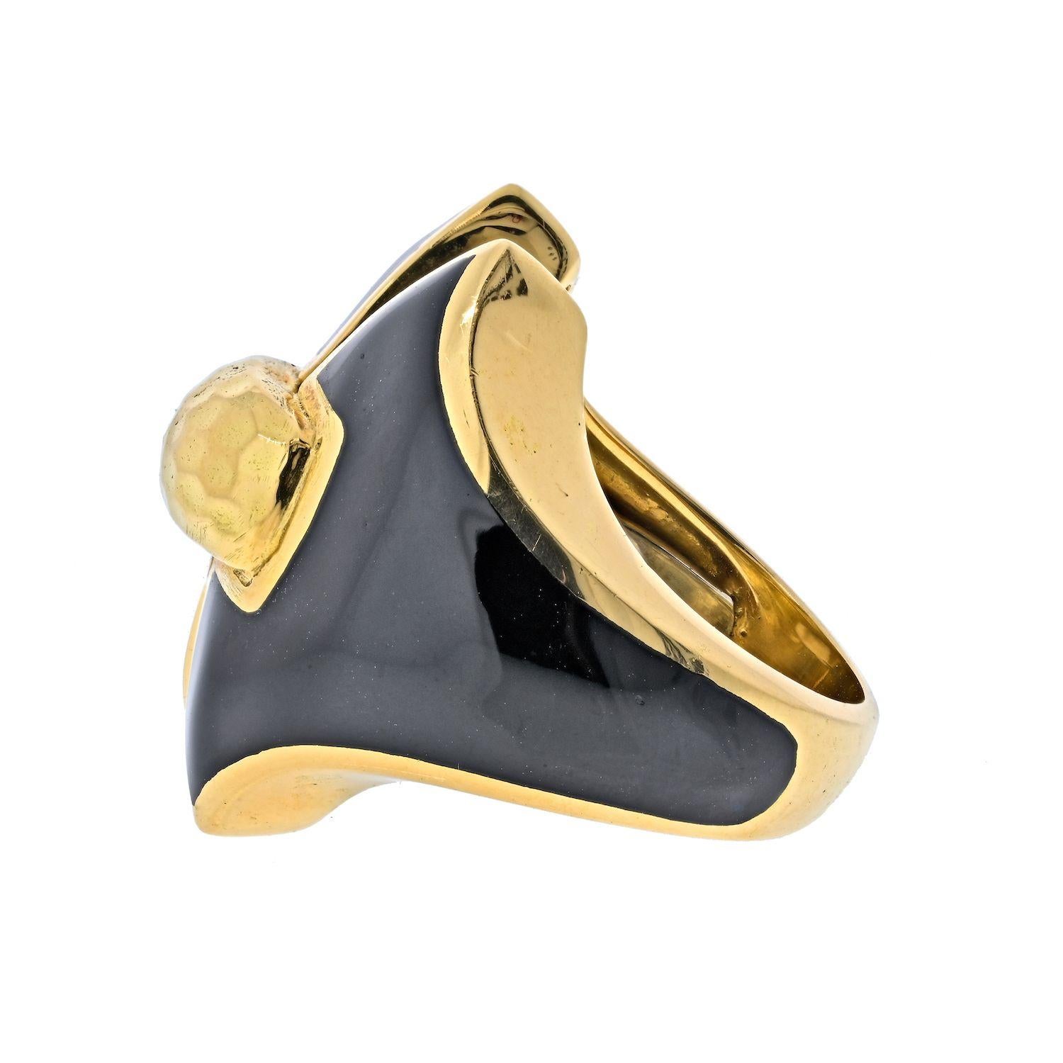 David Webb Platinum & 18K Yellow Gold Black Enamel Vintage Ring For Sale 1