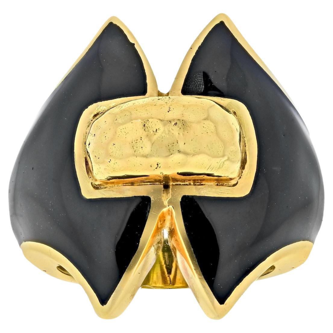 David Webb Platinum & 18K Yellow Gold Black Enamel Vintage Ring For Sale