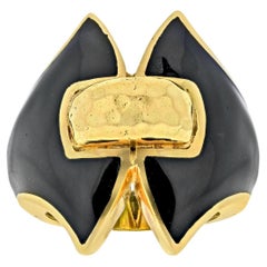 David Platinum & 18K Yellow Gold Black Enamel Vintage Ring (bague vintage en platine et or jaune 18K)