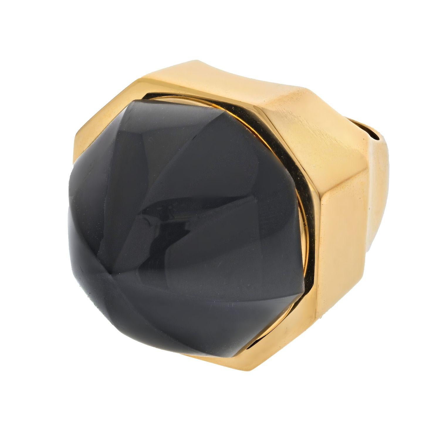 Modern David Webb Platinum & 18K Yellow Gold Black Onyx Dome Ring For Sale