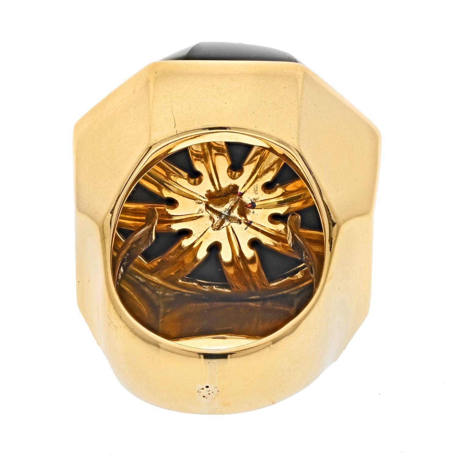 Square Cut David Webb Platinum & 18K Yellow Gold Black Onyx Dome Ring For Sale