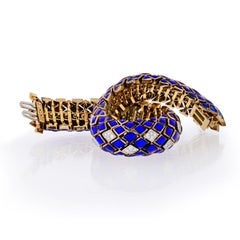 David Webb Platinum and 18 Karat Yellow Gold Blue Enamel and Diamond Bracelet