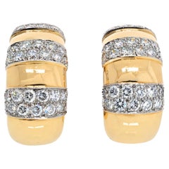 David Webb Platinum & 18k Yellow Gold Bold High Polished Diamond Hoop Earrings
