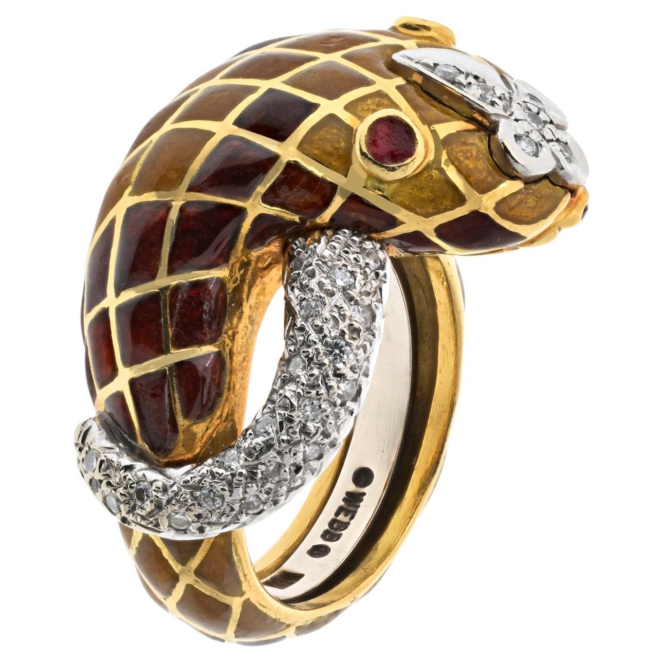 Anillo Serpiente de diamantes esmaltados en oro amarillo de 18 quilates David Webb