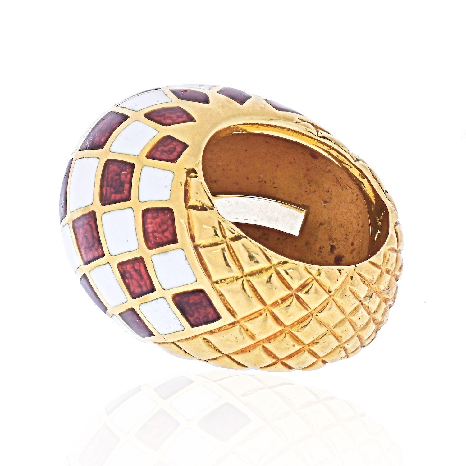 Modern David Webb Platinum & 18k Yellow Gold Checkerboard Dome Ring For Sale