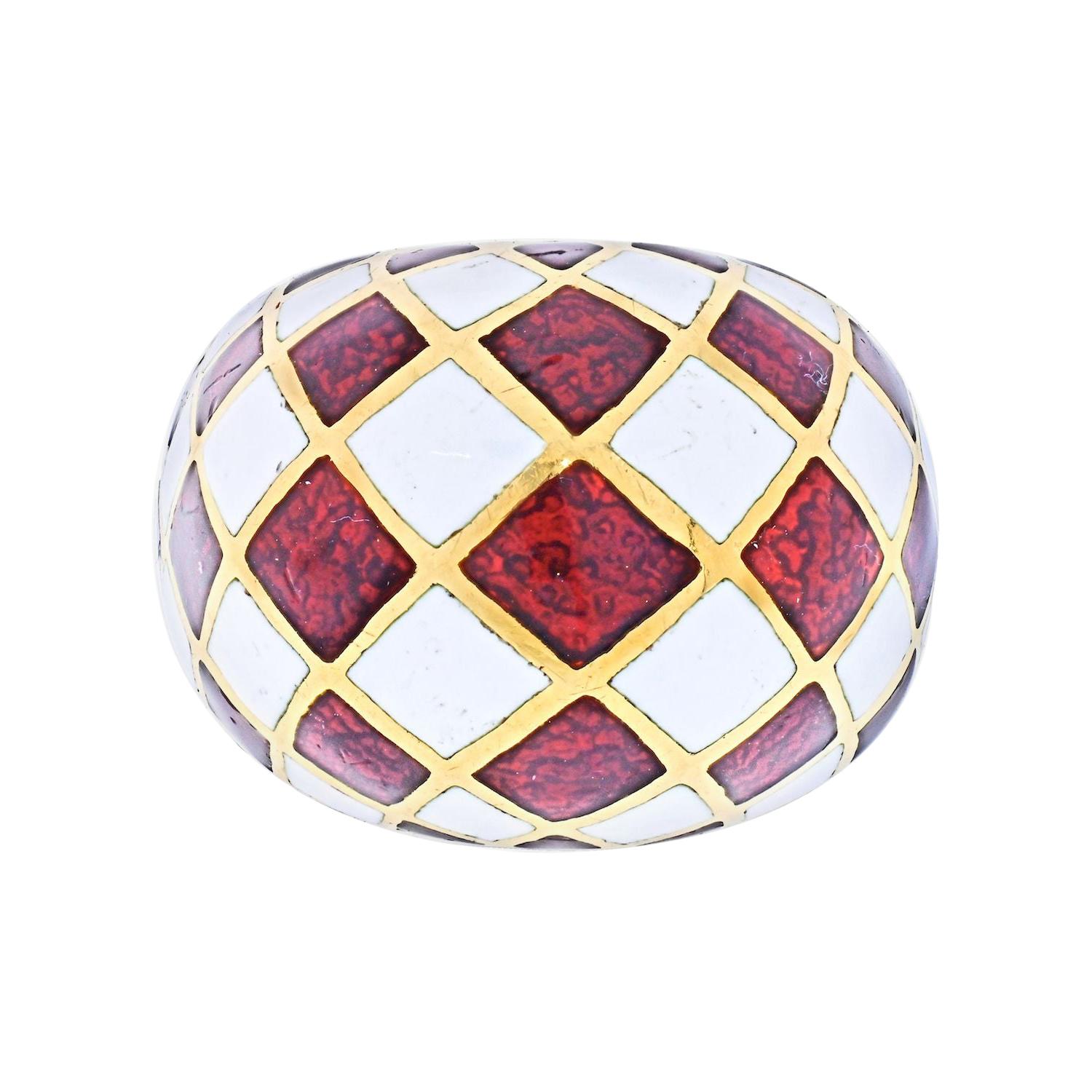 David Webb Platinum & 18k Yellow Gold Checkerboard Dome Ring For Sale