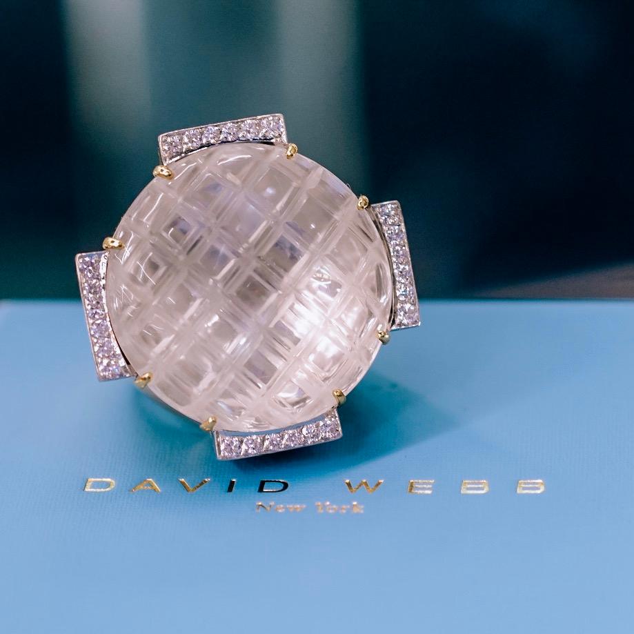 David Webb - Anello in platino e oro giallo 18 carati con diamanti e cristalli di rocca a scacchiera in vendita 5