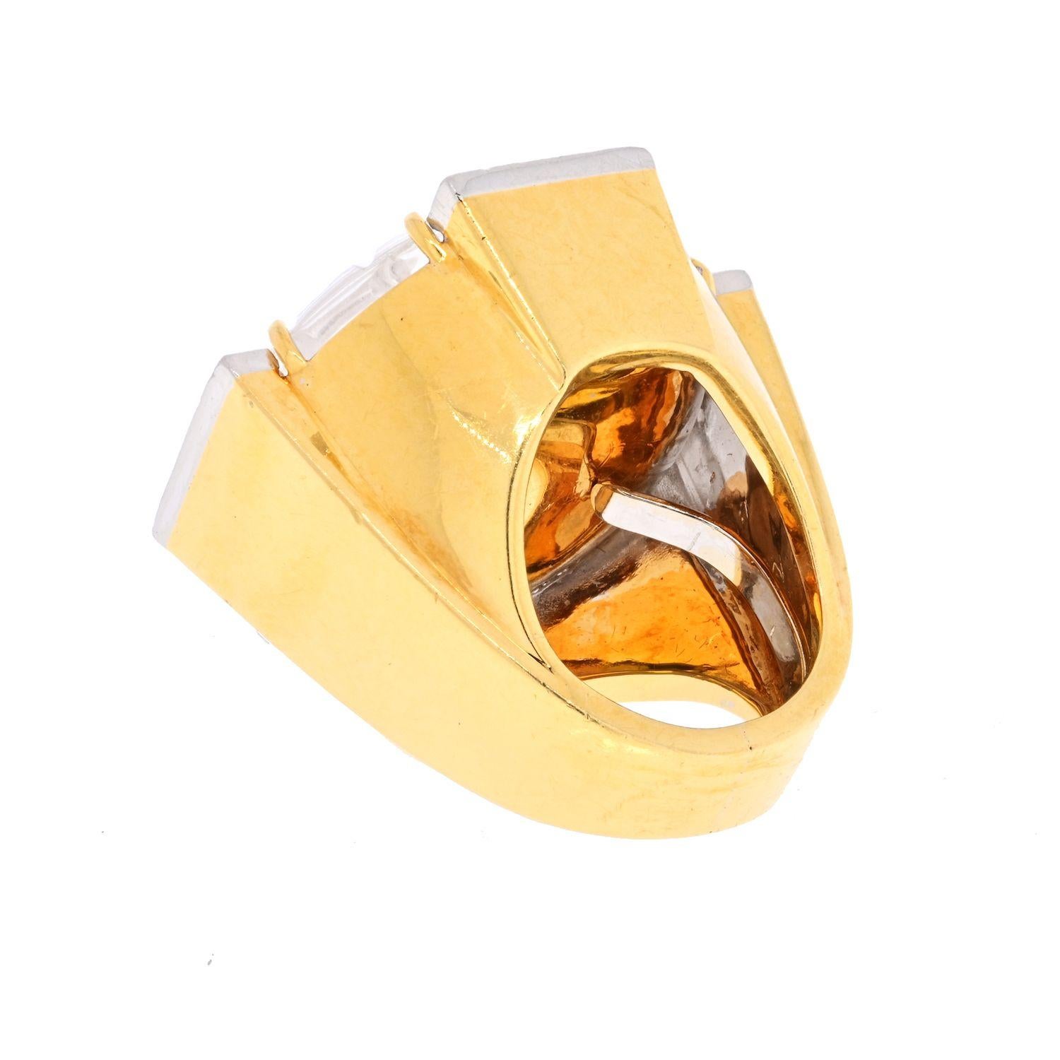 David Webb - Anello in platino e oro giallo 18 carati con diamanti e cristalli di rocca a scacchiera In condizioni ottime in vendita a New York, NY