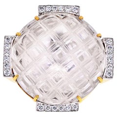 David Webb Platinum & 18K Yellow Gold Checkerboard Rock Crystal Diamond Ring