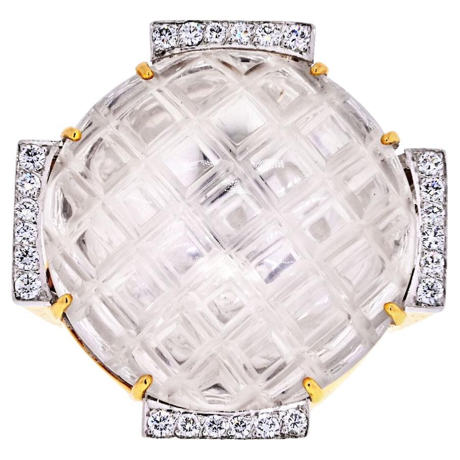 David Webb Platinum & 18K Yellow Gold Checkerboard Rock Crystal Diamond Ring