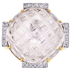 David Webb Platin & 18 Karat Gelbgold Diamantring mit Bergkristall-Diamant im Schachbrettmuster