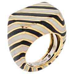 David Webb Platinum 
18K Yellow Gold Crosswalk Black and White Enamel Ring