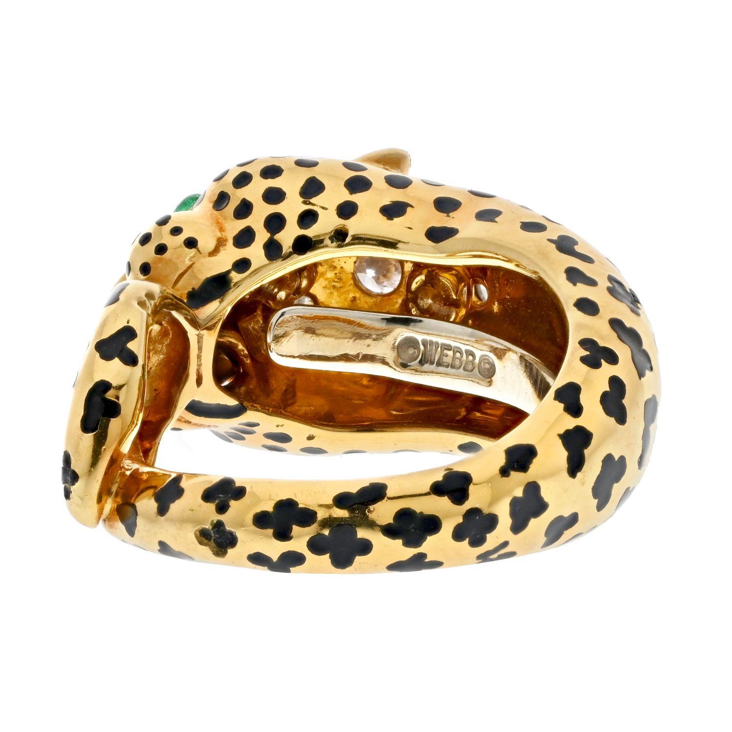 Round Cut David Webb Platinum & 18K Yellow Gold Cute Diamond Leopard Ring