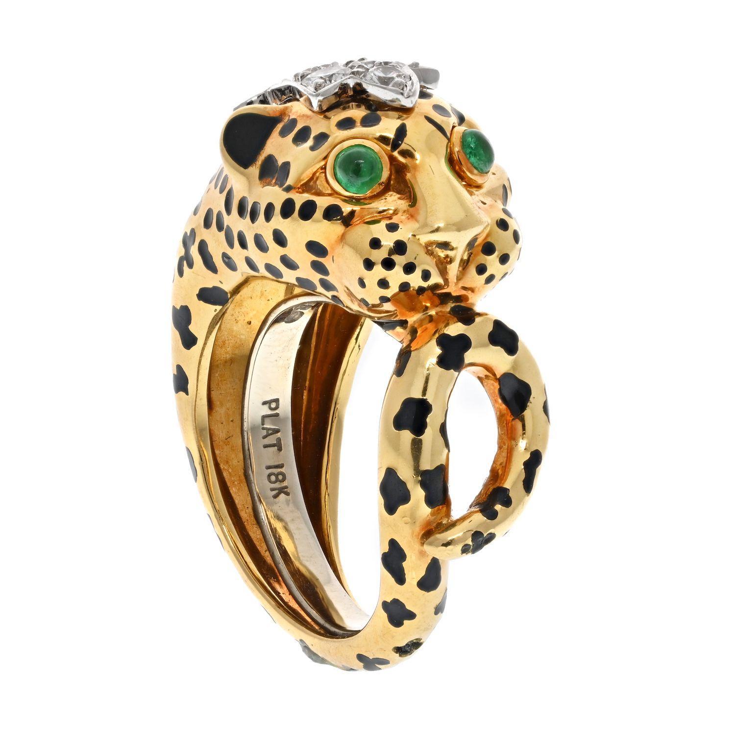 Women's David Webb Platinum & 18K Yellow Gold Cute Diamond Leopard Ring