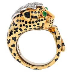 David Webb Platinum & 18K Yellow Gold Cute Diamond Leopard Ring