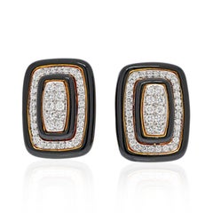 David Webb Orecchini a clip in platino e oro giallo 18 carati con diamanti e smalto nero