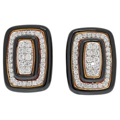 Vintage David Webb Platinum & 18K Yellow Gold Diamond and Black Enamel Clip on Earrings