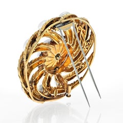 David Webb Platinum & 18K Yellow Gold Diamond and Pearl Circular Openwork Brooch