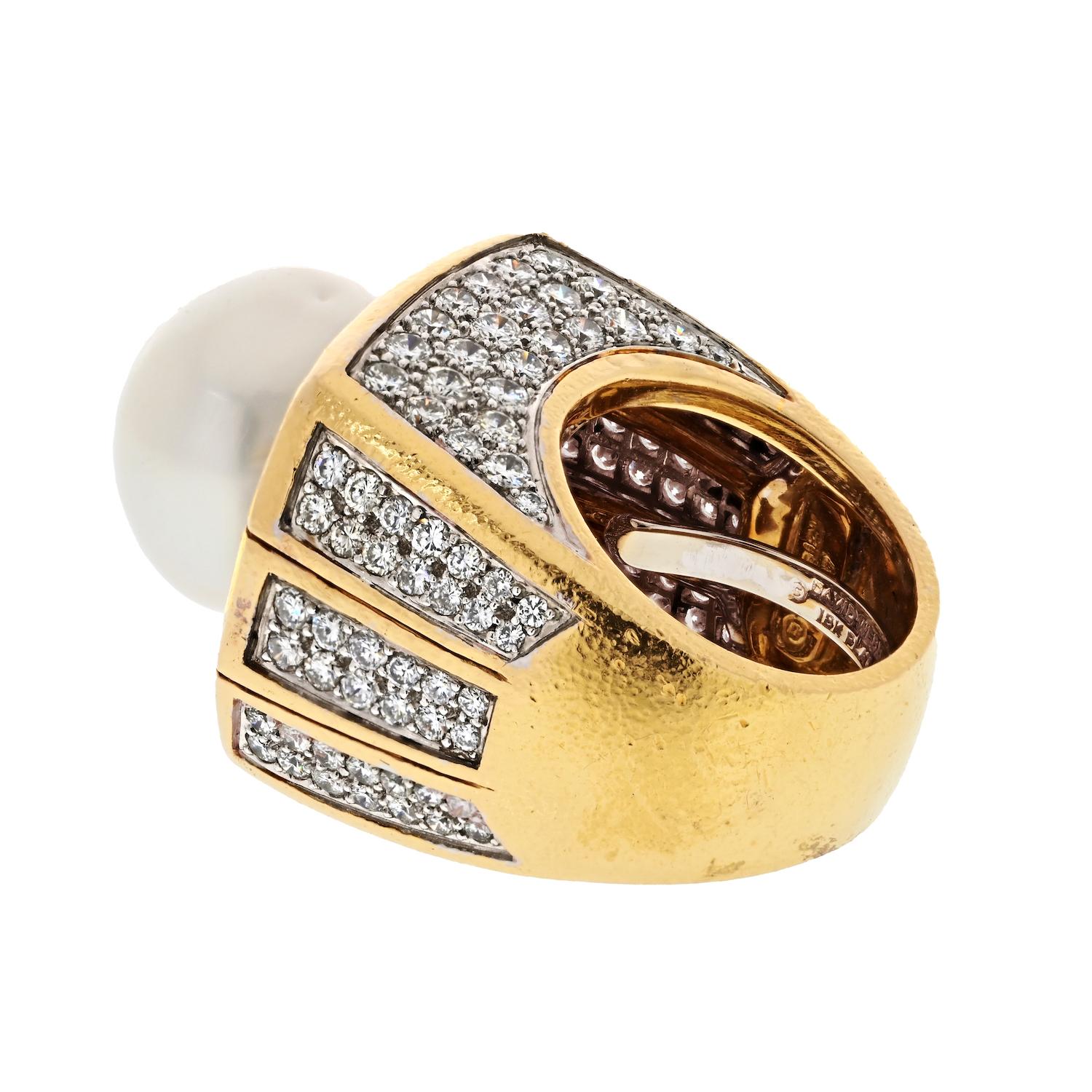 Moderne David Webb, bague cocktail en platine et or jaune 18 carats, diamants et perles en vente