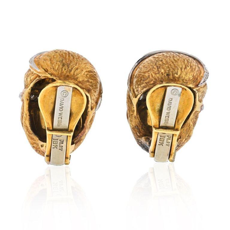 Modern David Webb Platinum and 18 Karat Yellow Gold Diamond Bombe Clip Earrings