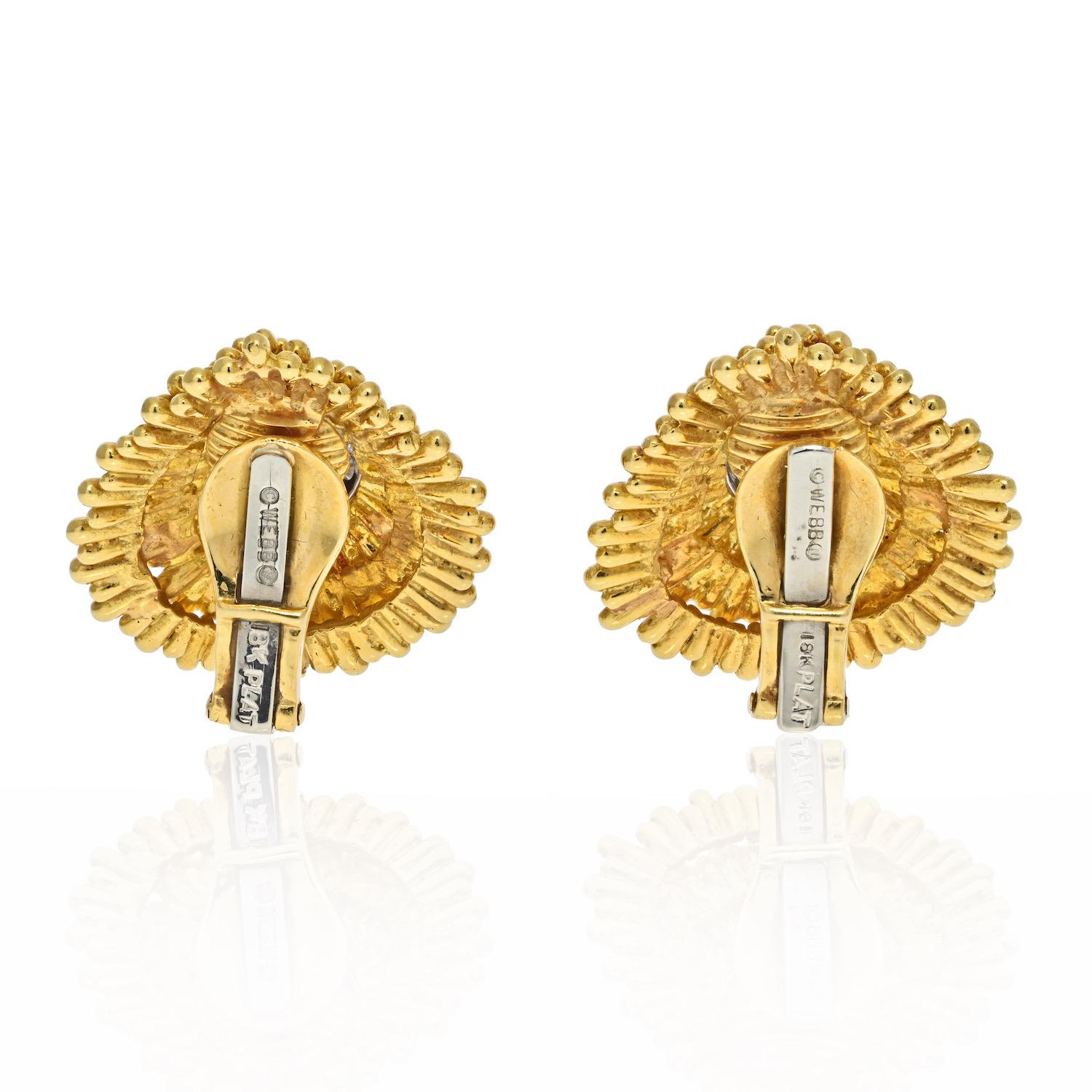 Round Cut David Webb Platinum & 18K Yellow Gold Diamond Clip Earrings For Sale