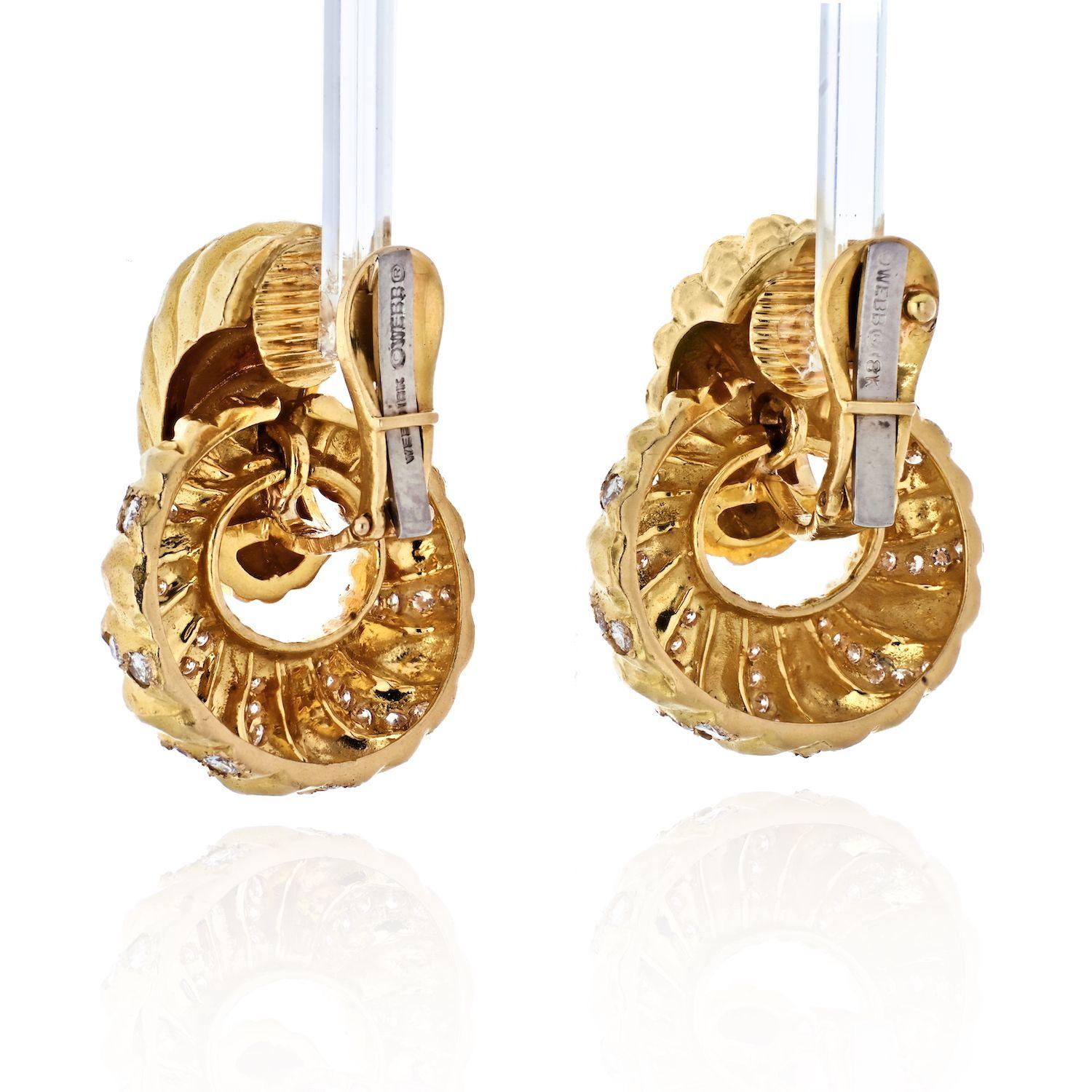 Modern David Webb Platinum and 18 Karat Yellow Gold Diamond Door Knockers Earrings