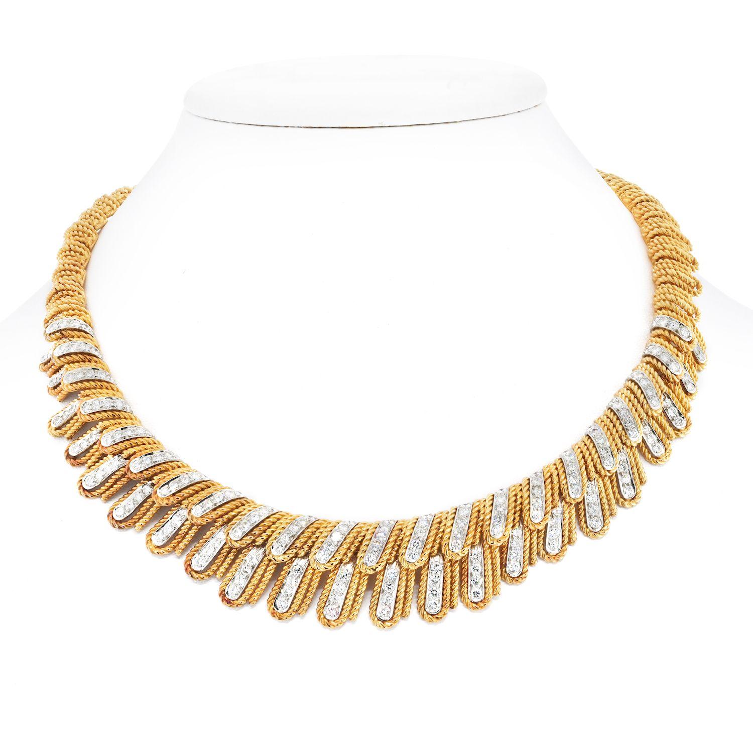 Halskette mit Federkragen aus Platin und 18 Karat Gelbgold mit Diamanten von David Webb (Moderne) im Angebot