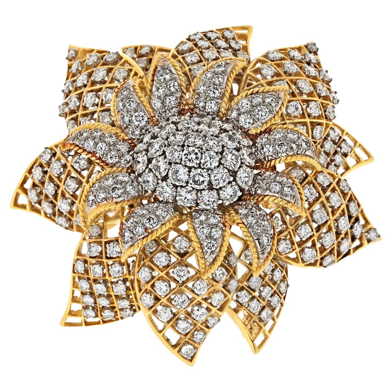 David Webb Platinum & 18K Yellow Gold Diamond Flower Interchangeable Brooch For Sale