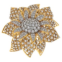 David Webb Broche interchangeable fleur en platine et or jaune 18 carats et diamants