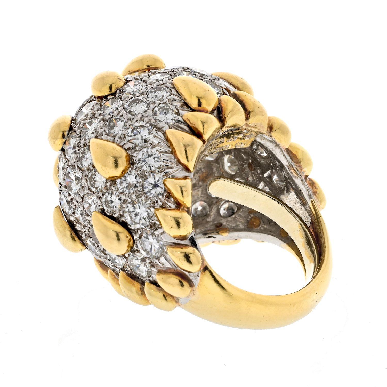 Taille ronde David Webb Platinum & 18K Yellow Goldes Diamond Pave Dome Cocktail Ring (bague de cocktail en platine et or jaune pavé de diamants) en vente