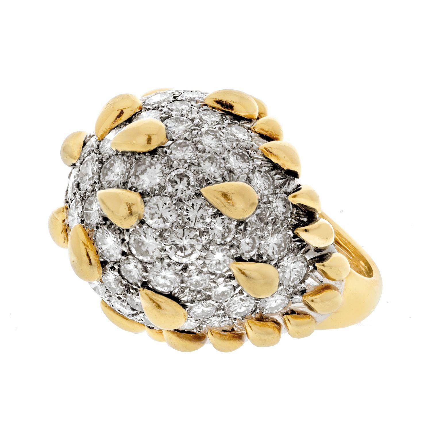 Women's David Webb Platinum & 18K Yellow Gold Diamond Pave Dome Cocktail Ring For Sale