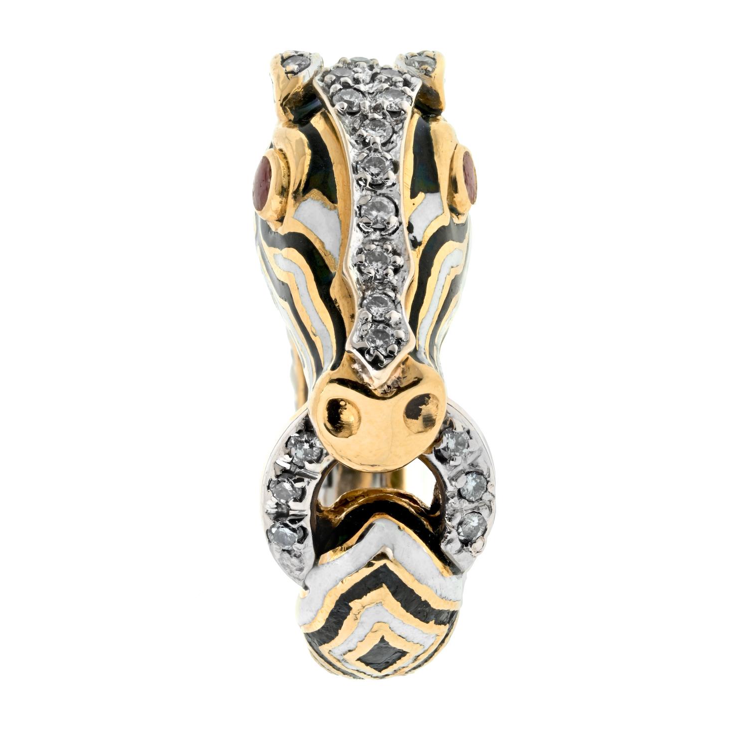 David Webb Platinum and 18K Yellow Gold Diamond Zebra Ring For Sale at ...