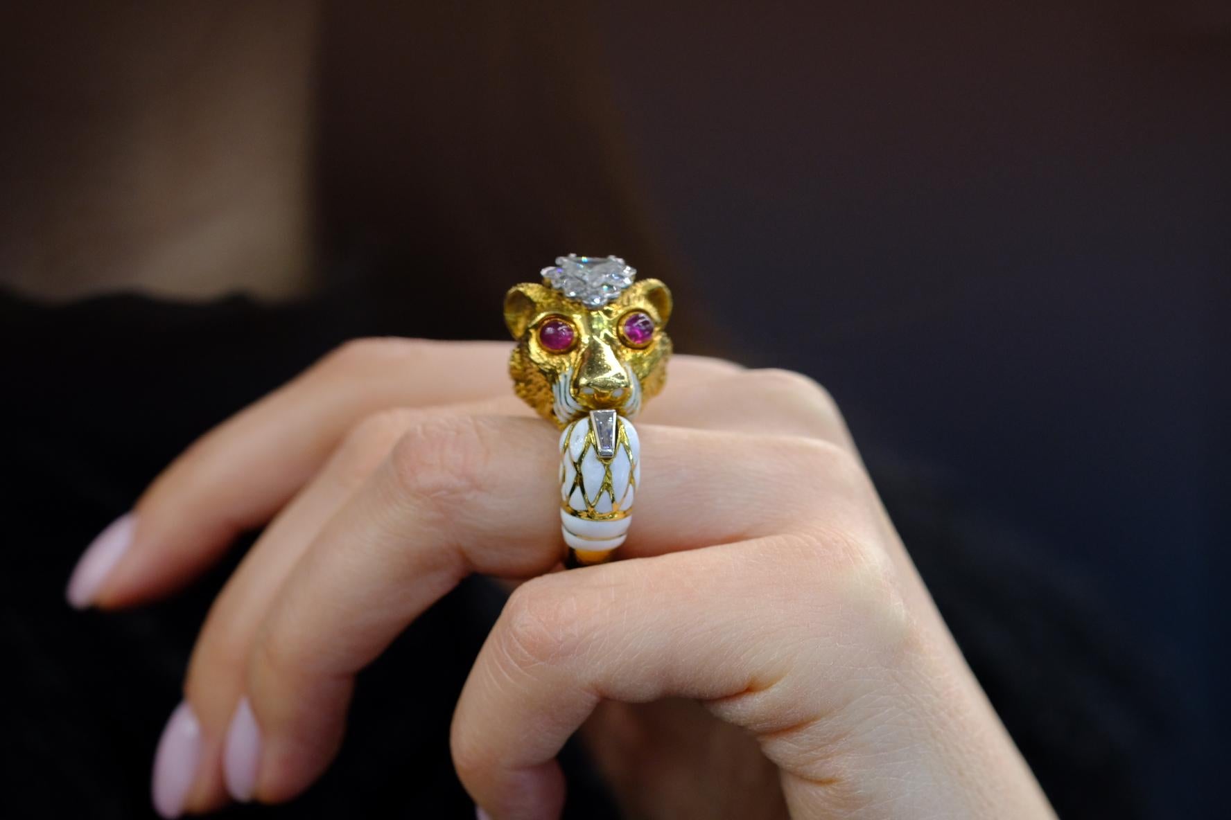 David Webb, bague lion à double tête en platine et or jaune 18 carats 4