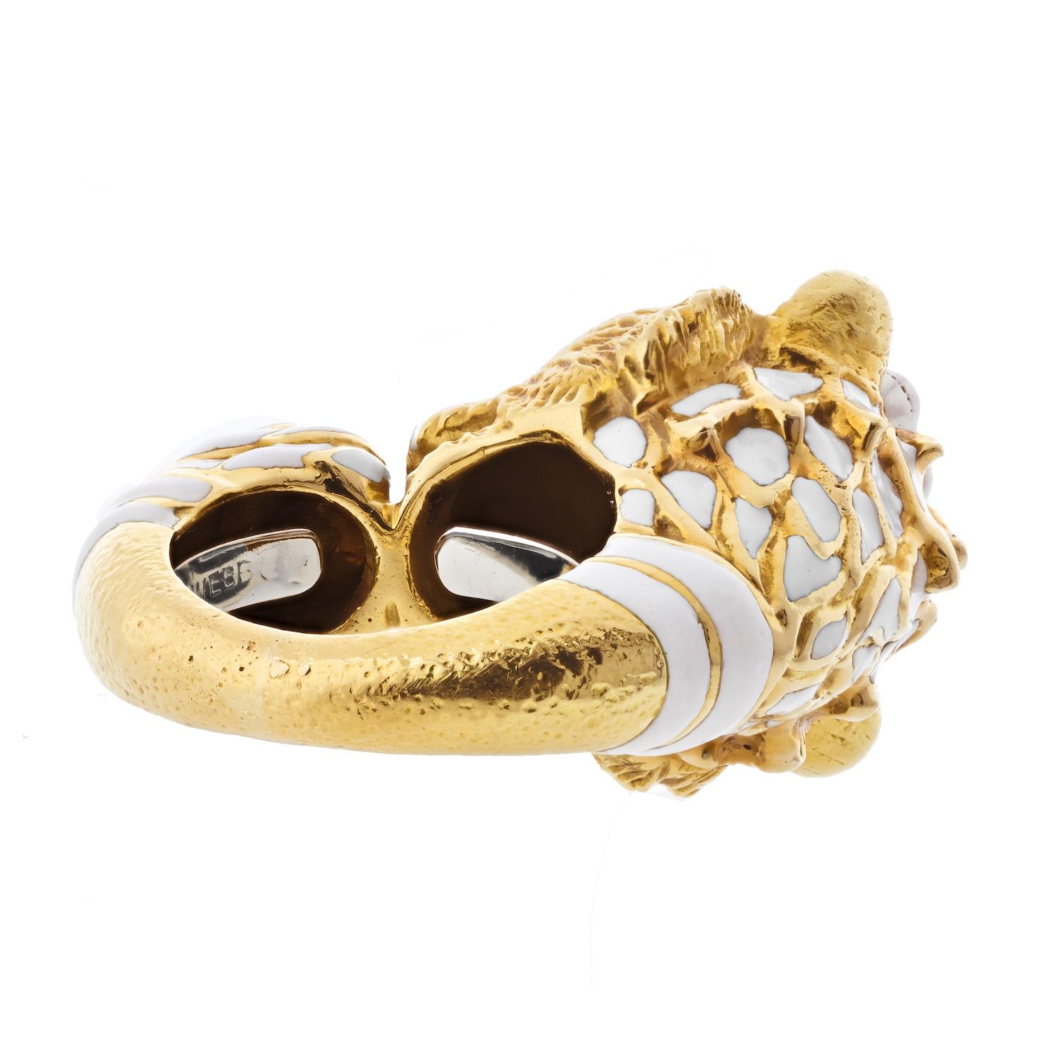 Moderne David Webb, bague lion à double tête en platine et or jaune 18 carats