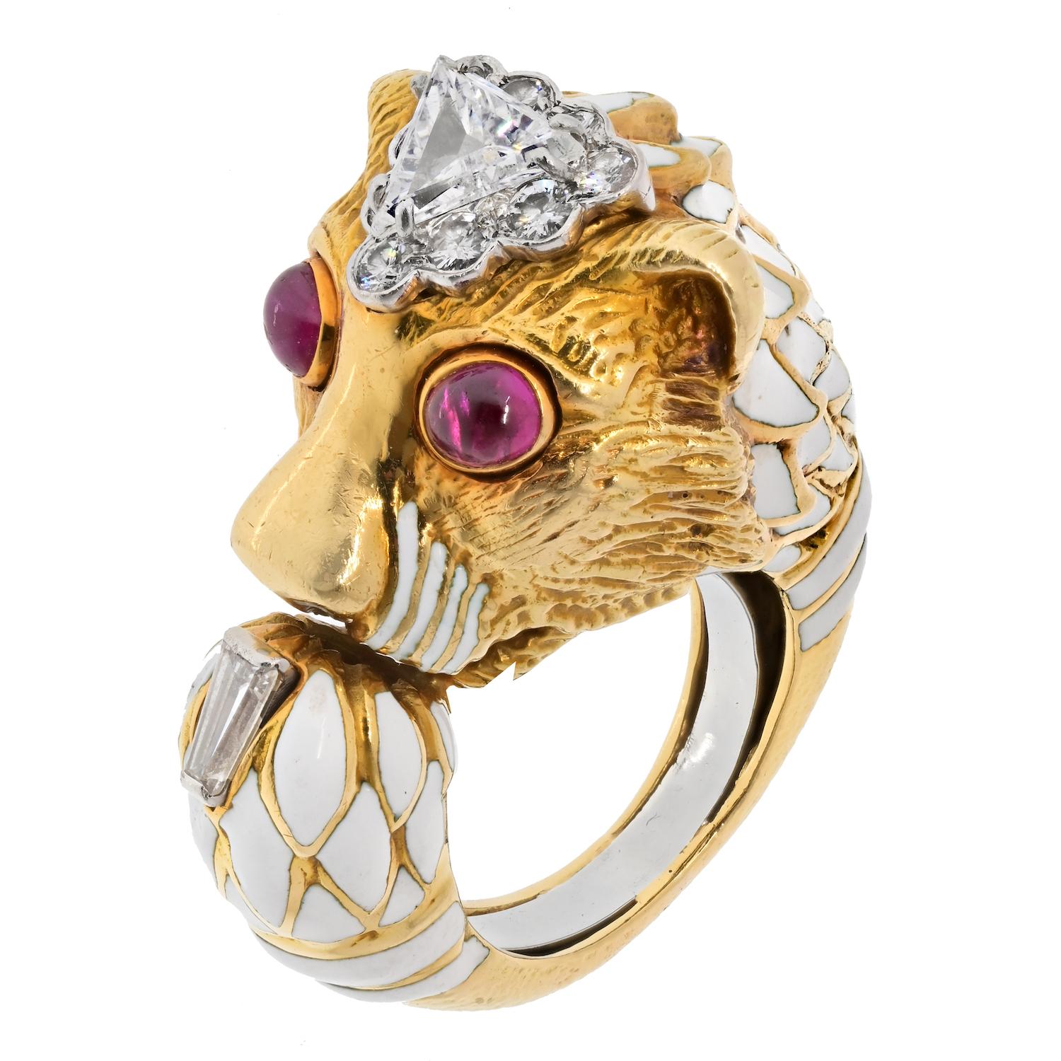  David Webb, bague lion à double tête en platine et or jaune 18 carats Pour femmes 