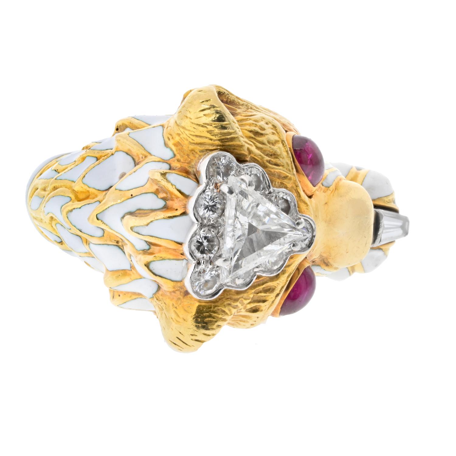 David Webb, bague lion à double tête en platine et or jaune 18 carats 1