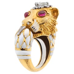 Vintage David Webb Platinum & 18K Yellow Gold Double Head Lion Ring