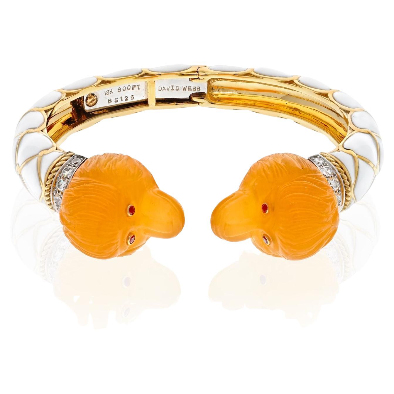 David Webb Platinum & 18k Yellow Gold Double Head Monkey Carnelian Bracelet For Sale