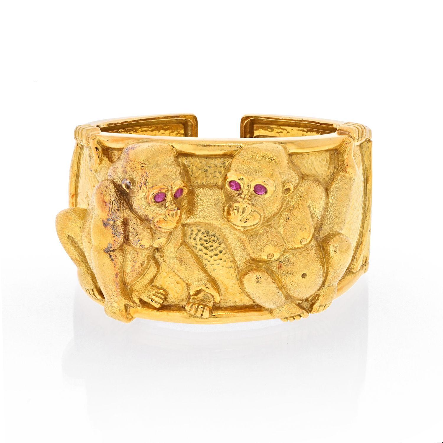 David Webb Platin & 18 Karat Gelbgold Doppel-Affen-Armband (Moderne) im Angebot