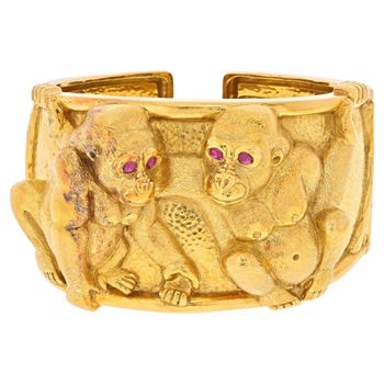 David Webb Platinum Gold Double Monkey Bracelet