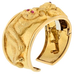 David Webb Platinum & 18K Yellow Gold Double Monkey Bracelet