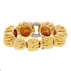 David Webb - Bracciale in platino e oro giallo 18 carati con maglie rotonde scanalate A Link