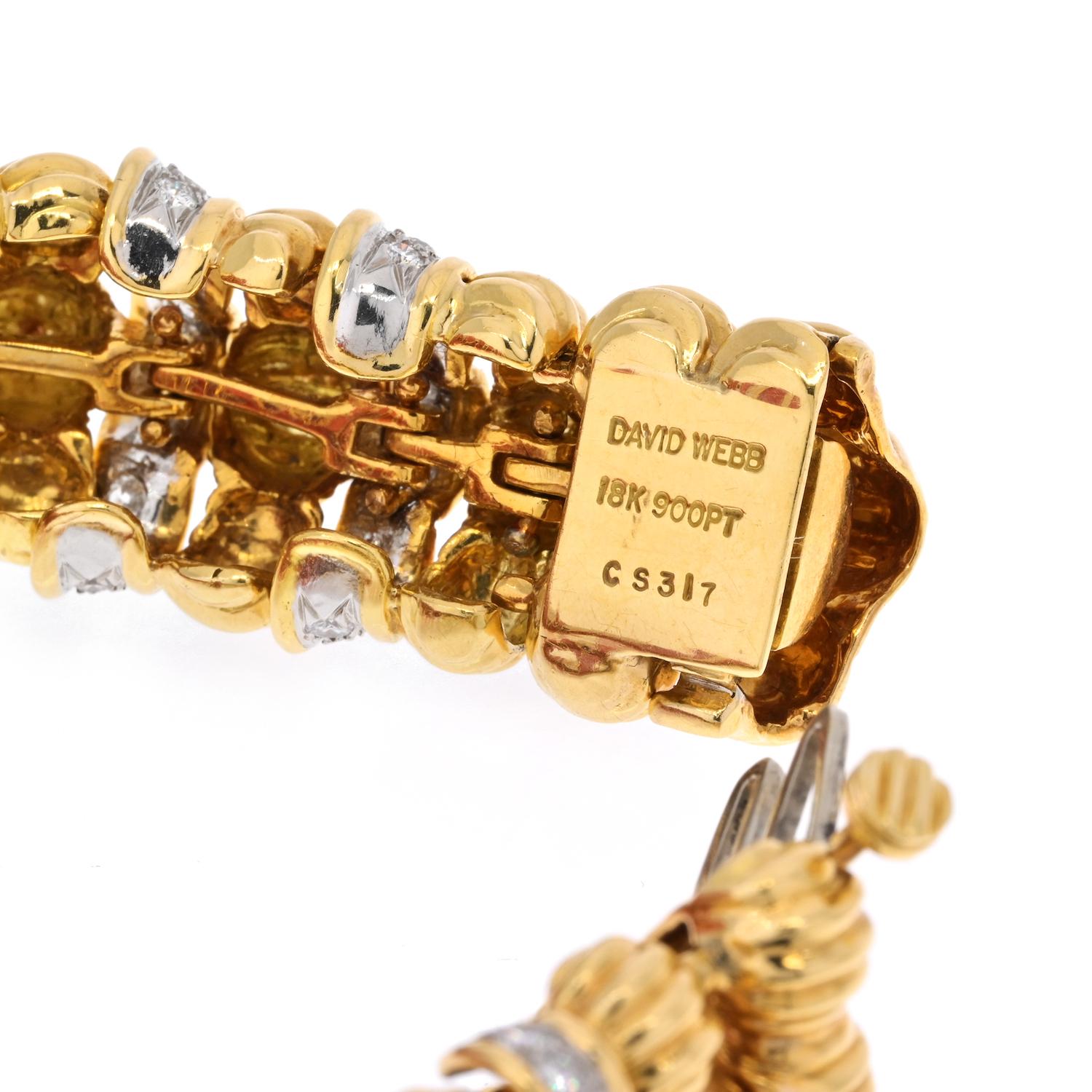 David Webb Bracelet en platine et or jaune 18 carats avec corail facetté et diamants Pour femmes en vente