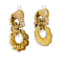 David Webb Platinum & 18K Yellow Gold Fancy Hoop White Enamel Earrings