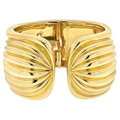 David Webb Platinum & 18K Yellow Gold Fluted High Polished Hinged Cuff Bracelet