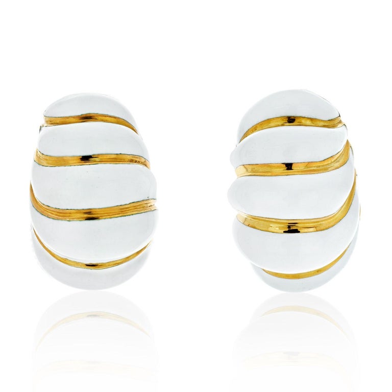 David b Platinum and 18K Yellow Gold Fluted White Enamel Shrimp