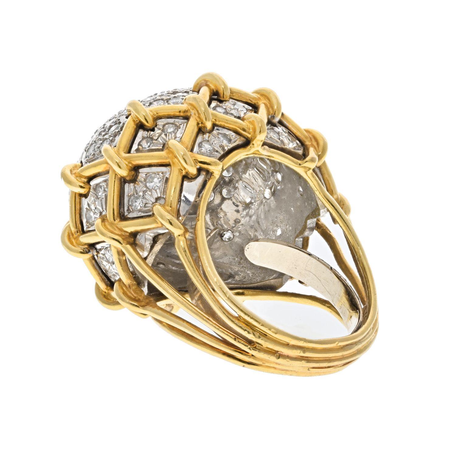 Round Cut David Webb Platinum & 18K Yellow Gold Geodesic Dome Diamond Ring For Sale